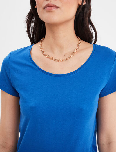 T-shirt coton col rond manches courtes bleu roi femme