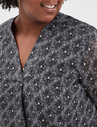 Blouse fils métallisés manches longues noir femme grande taille