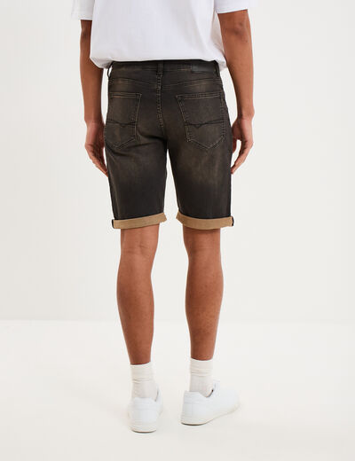 Bermuda droit &agrave; coulisse en jean denim noir homme