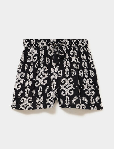 Short large cr&ecirc;pe avec pampilles noir femme