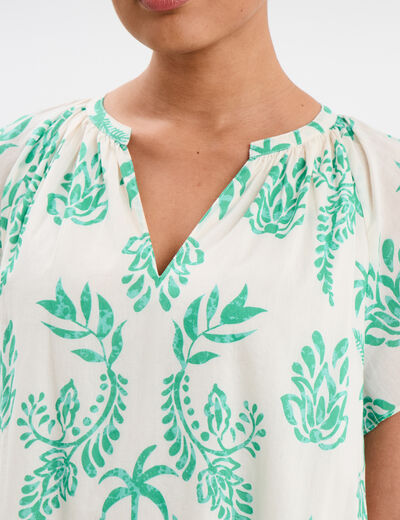 Robe trapèze manches papillons coton ecru femme