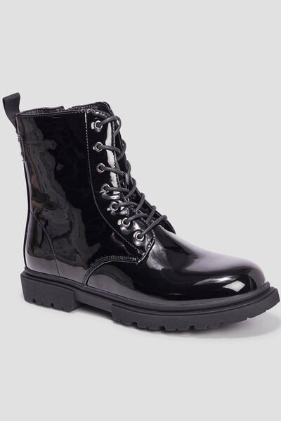 Bottines zippées à lacets noir femme