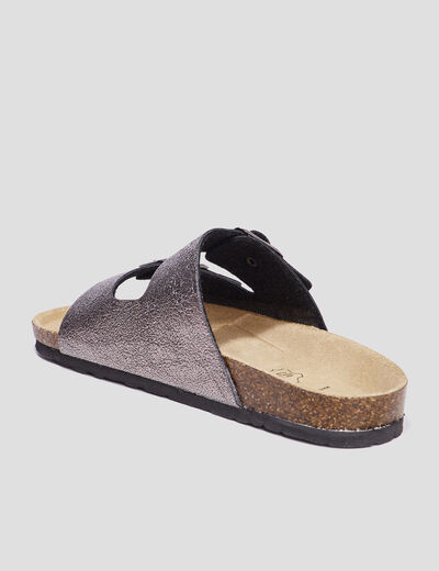 Mules avec doubles boucles gris fonc&eacute; femme