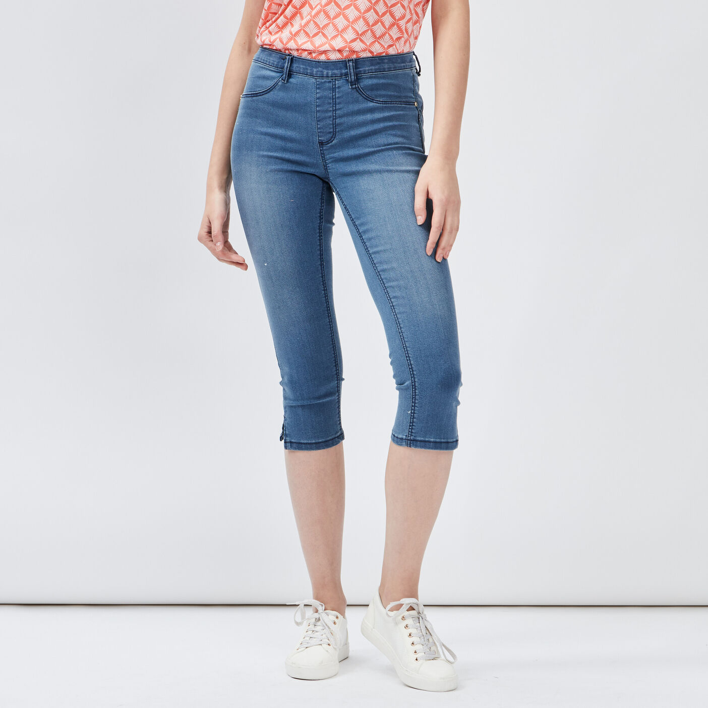 Pantacourt skinny en jean femme denim double stone La Halle