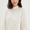 Pull côtelé à sequins et col montant blanc femme