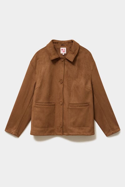 Veste paletot en su&eacute;dine boutonn&eacute;e marron clair femme grande taille