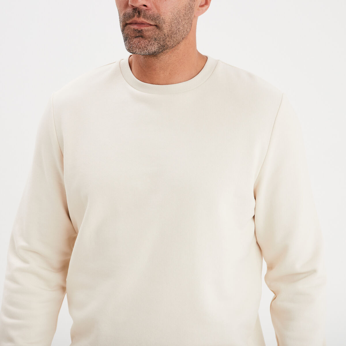 Sweat molleton col rond ecru homme