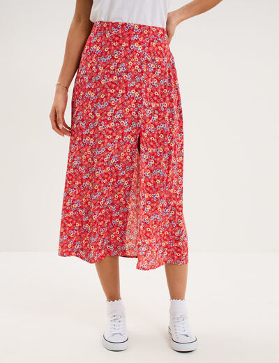 Jupe longue fendue fluide rouge coquelicot femme