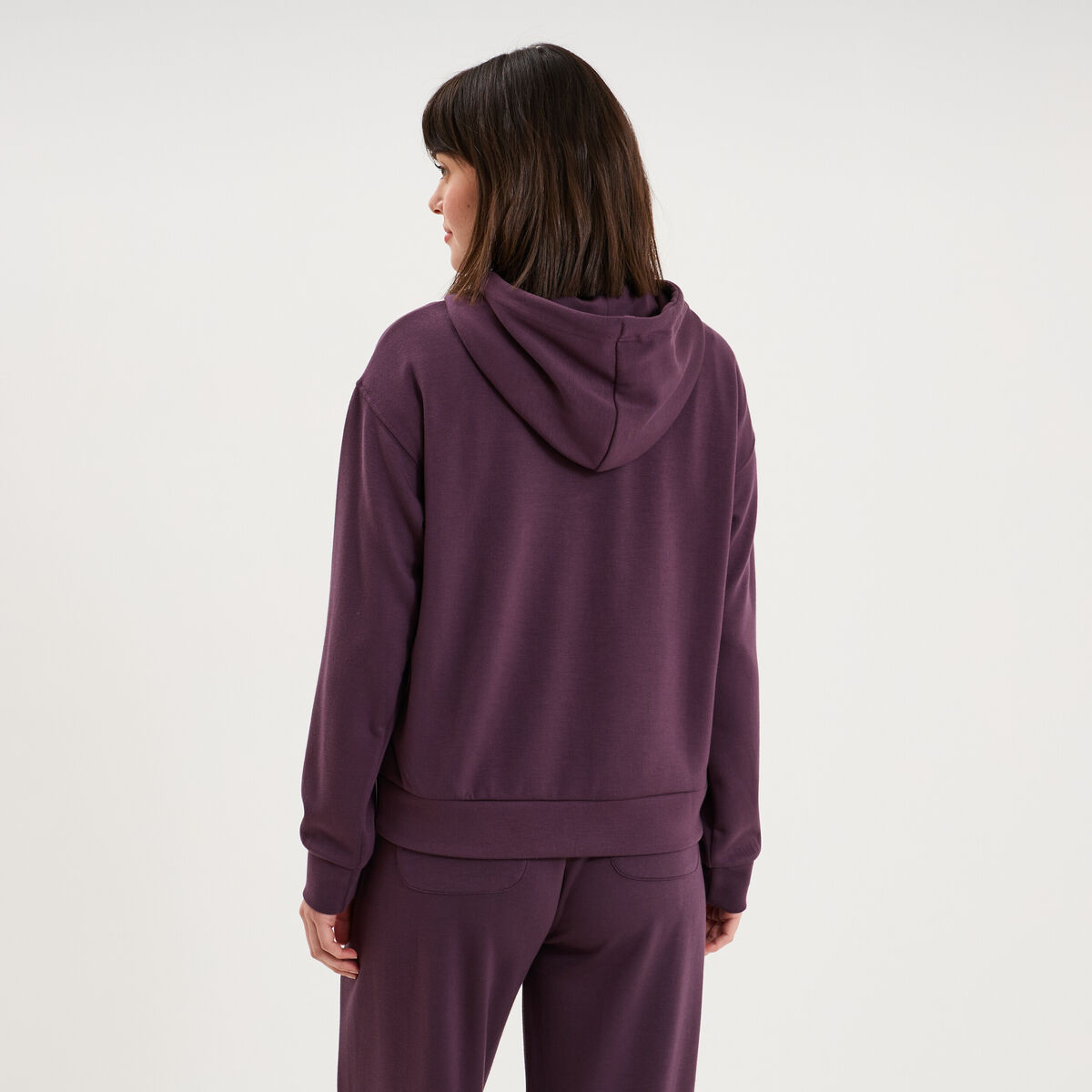 Sweat hoodie manches longues &agrave; capuche violet fonc&eacute; femme