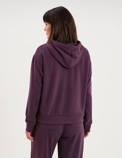 Sweat hoodie manches longues &agrave; capuche violet fonc&eacute; femme