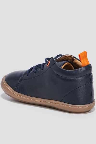 Bottillons à lacets en cuir bleu marine bébé garçon