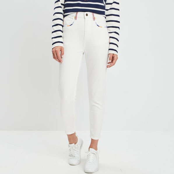 Pantalon droit taille haute ivoire femme