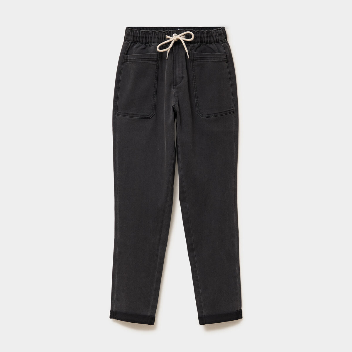 Jeans droit cropped taille &eacute;lastiqu&eacute;e denim noir femme