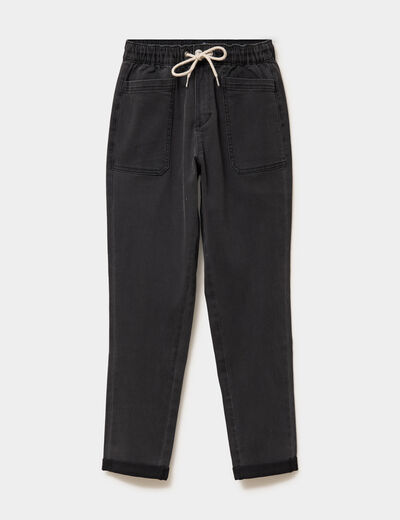 Jeans droit cropped taille &eacute;lastiqu&eacute;e denim noir femme