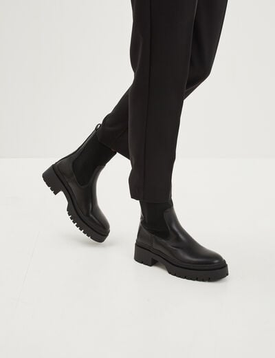Bottines ranger crantées noir femme
