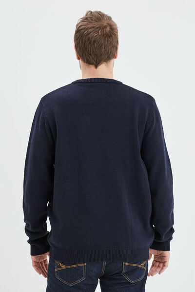 Pull de Noël avec pompon bleu marine homme