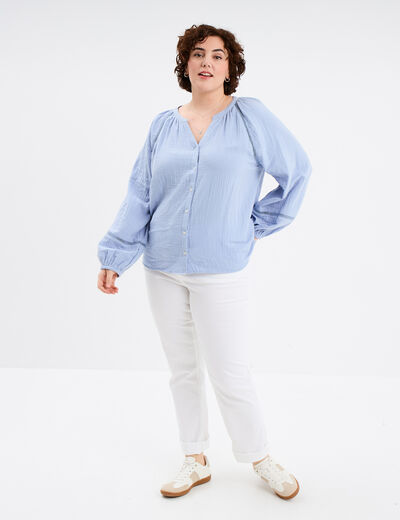 Blouse manches longues coton bleu clair femme grande taille