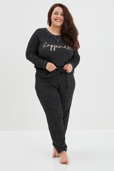 Ensemble pyjama pantalon 2 pièces noir femme grande taille