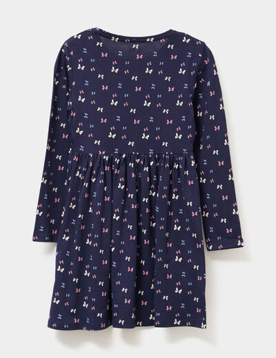 Robe évasée manches longues coton bleu marine fille
