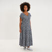 Robe longue col en V grossesse bleu marine femme maternit&eacute;