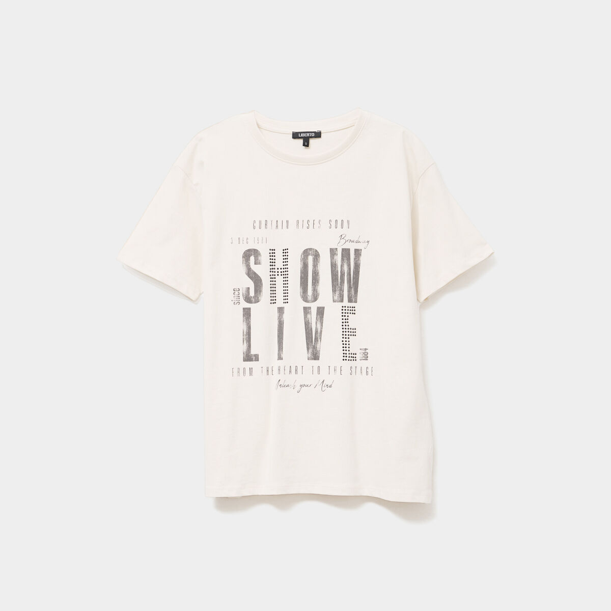 T-shirt strass et manches courtes creme femme