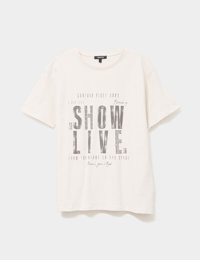 T-shirt strass et manches courtes creme femme