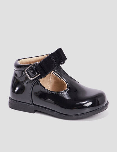 Babies c&eacute;r&eacute;monie vernies avec noeuds noir b&eacute;b&eacute; fille
