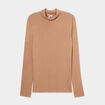 T-shirt manches longues col roulé marron clair femme