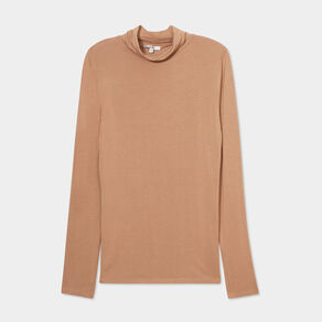T-shirt manches longues col roulé marron clair femme