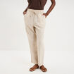 Pantalon droit 7/8&egrave;me lin m&eacute;lang&eacute; beige femme