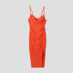 Robe froncée col bénitier à coques orange femme