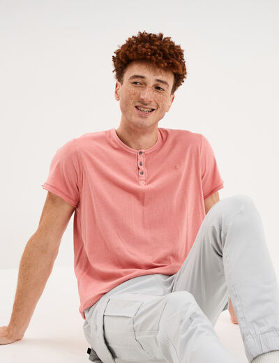T-shirt col tunisien manches courte vieux rose homme