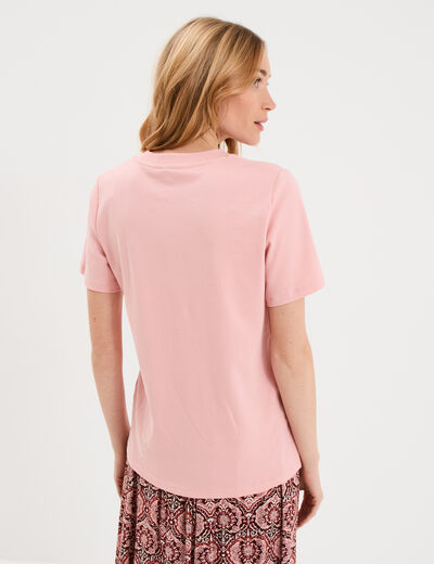 T-shirt col rond manches courtes coton rose femme