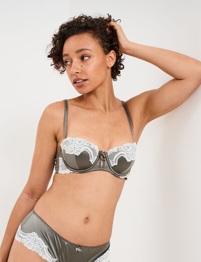 Soutien-gorge bandeau avec dentelle vert kaki femme