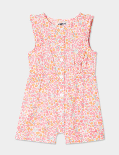 Combishort taille élastiquée coton ecru bébé fille