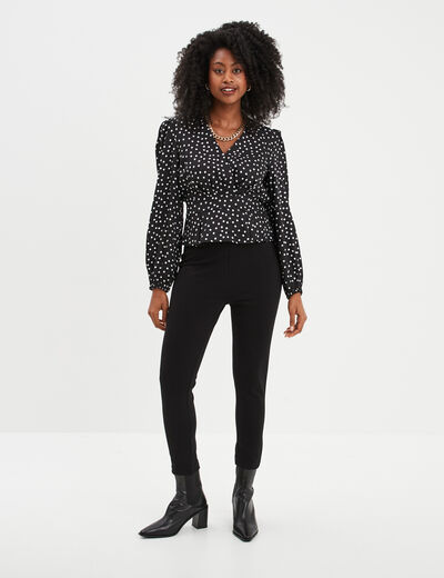 Blouse effet satin col cache-coeur noir femme