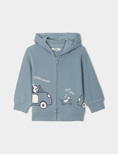 Sweat zippé à capuche coton gris bébé garçon