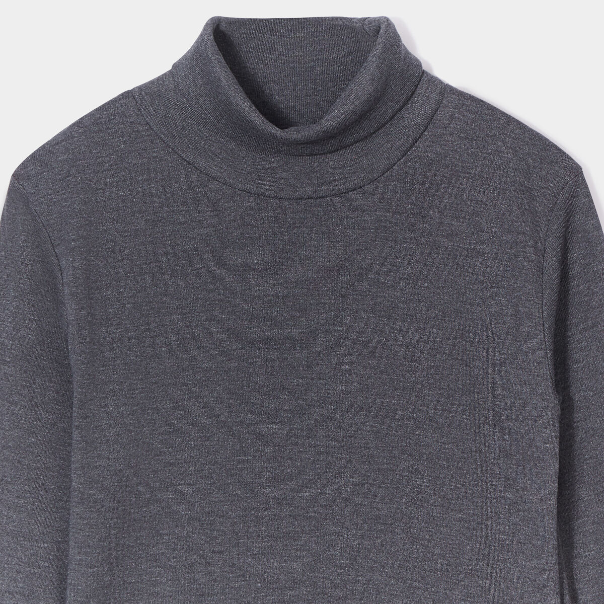 T-shirt coton col roul&eacute; manches longues gris fonc&eacute; gar&ccedil;on