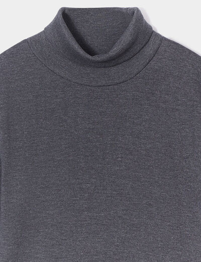 T-shirt coton col roul&eacute; manches longues gris fonc&eacute; gar&ccedil;on