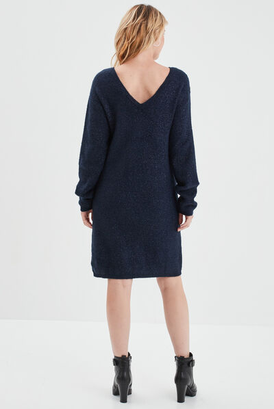 Robe pull droite à boutons bleu marine femme