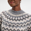 Pull col rond jacquard manches longues gris clair femme