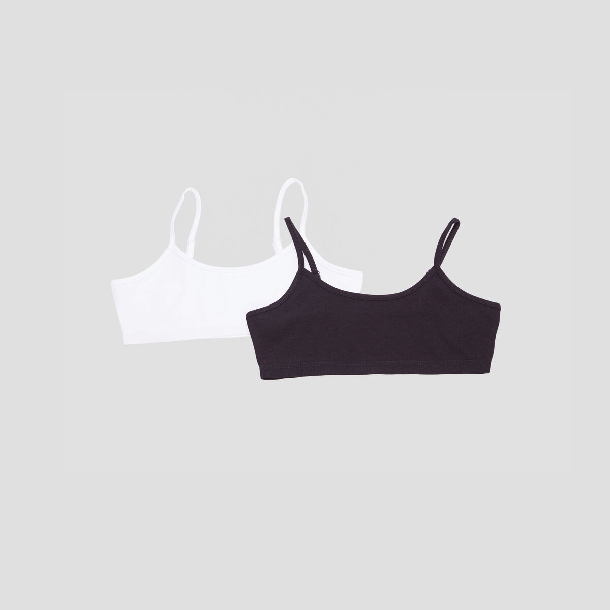 Lot 2 brassi&egrave;res bretelles fines coton noir fille
