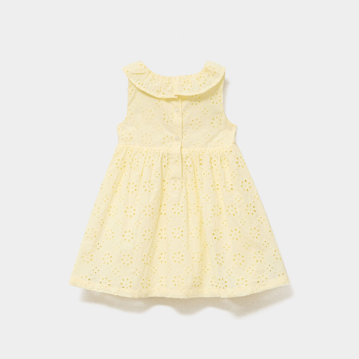 Robe &eacute;vas&eacute;e broderie anglaise coton jaune clair b&eacute;b&eacute; fille