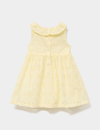 Robe &eacute;vas&eacute;e broderie anglaise coton jaune clair b&eacute;b&eacute; fille