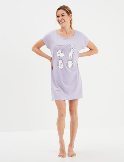 Chemise de nuit manches courtes coton parme femme
