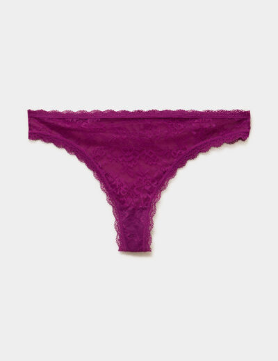 Tanga en dentelle violet fonc&eacute; femme