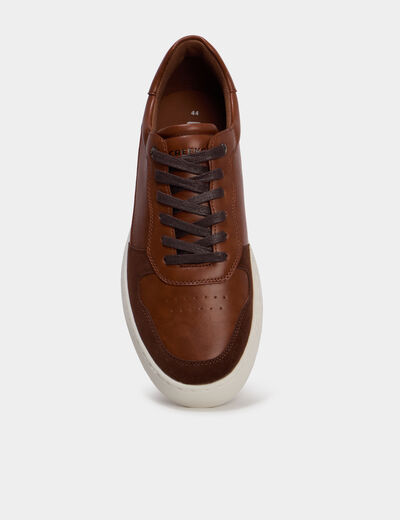 Baskets &agrave; lacets bi-mati&egrave;res marron homme