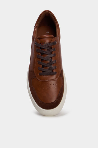 Baskets &agrave; lacets bi-mati&egrave;res marron homme