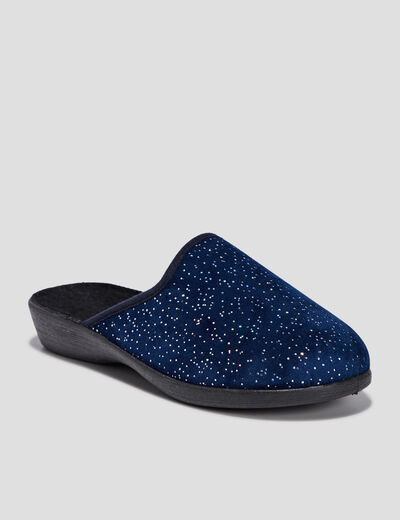 Chaussons mules compens&eacute;s bleu marine femme