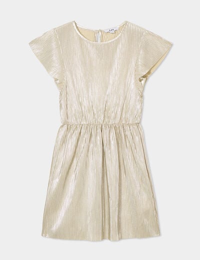 Robe plissée col rond manches courtes couleur argent fille